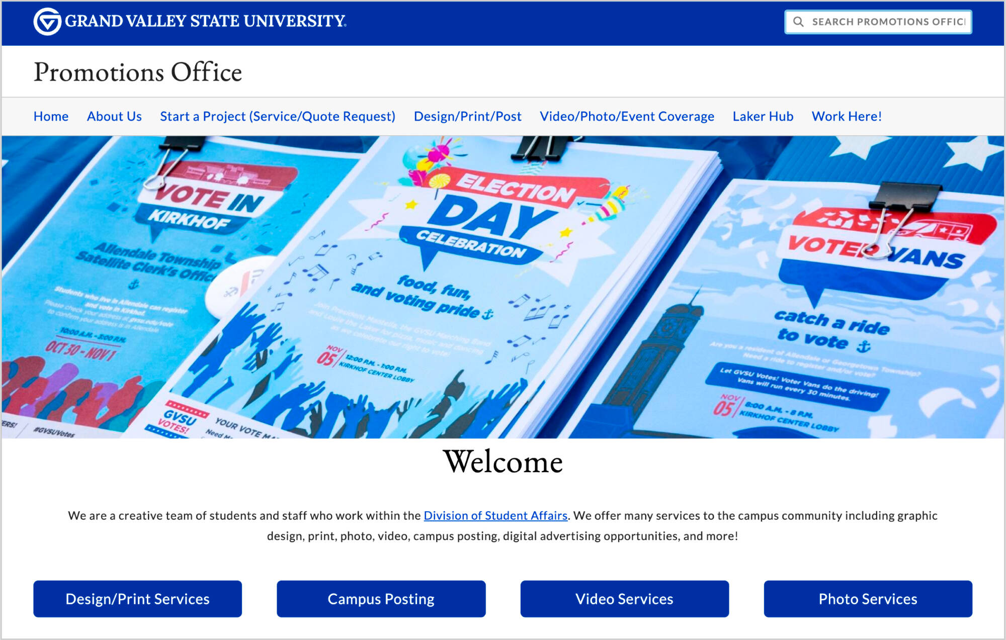 A screenshot from the GVSU Promotions Office website.